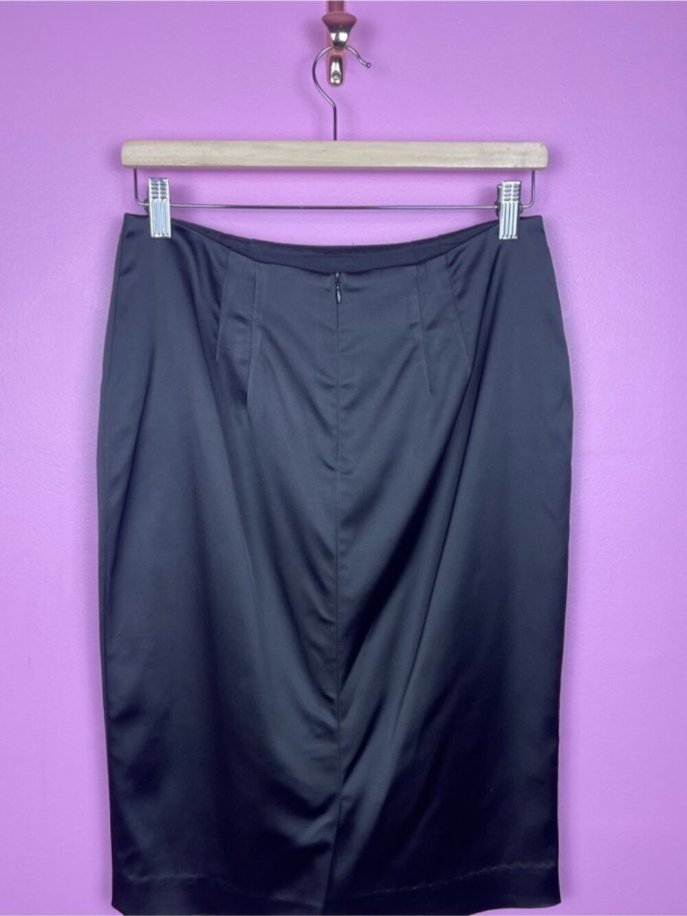 Vintage Escada Satin Pencil Skirt Black Tailored Luxe Women’s Medium - Picture 9 of 12